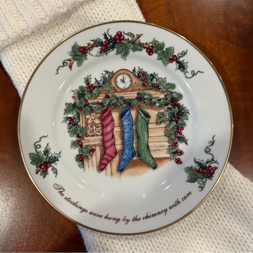 Festive Holiday Plate with Stocking Design, by the holly and the ivy